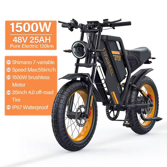 Ebike GT20 Adult Electric Motorcycle Mountain Bikes 20Inch 48V Electric Bike Fatbike Adult Motorcycles Drit Bike