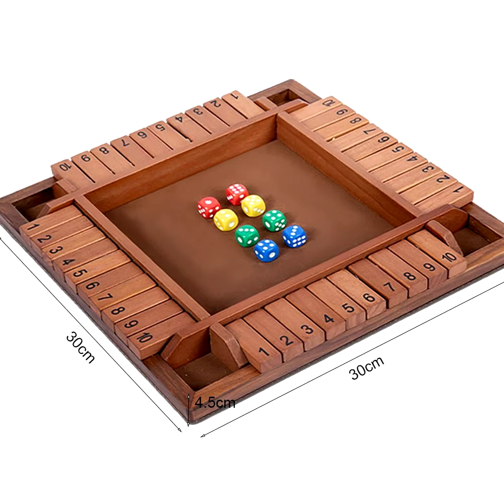 Shut the Box Dice Board Game Wooden Flaps & Dices Game 4 Players Pub Bar Party Supplies Family Entertainment for Kids & Adults