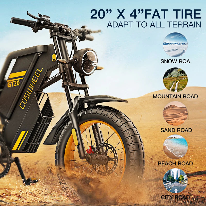 Ebike GT20 Adult Electric Motorcycle Mountain Bikes 20Inch 48V Electric Bike Fatbike Adult Motorcycles Drit Bike