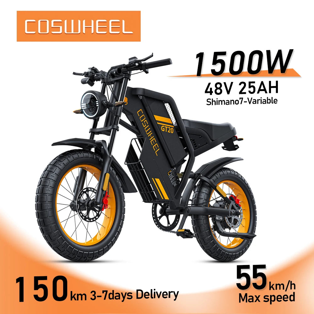 Ebike GT20 Adult Electric Motorcycle Mountain Bikes 20Inch 48V Electric Bike Fatbike Adult Motorcycles Drit Bike