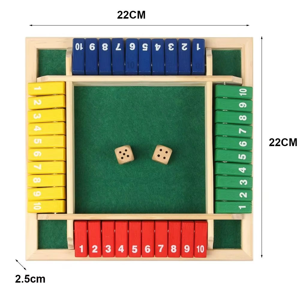 Shut the Box Dice Board Game Wooden Flaps & Dices Game 4 Players Pub Bar Party Supplies Family Entertainment for Kids & Adults