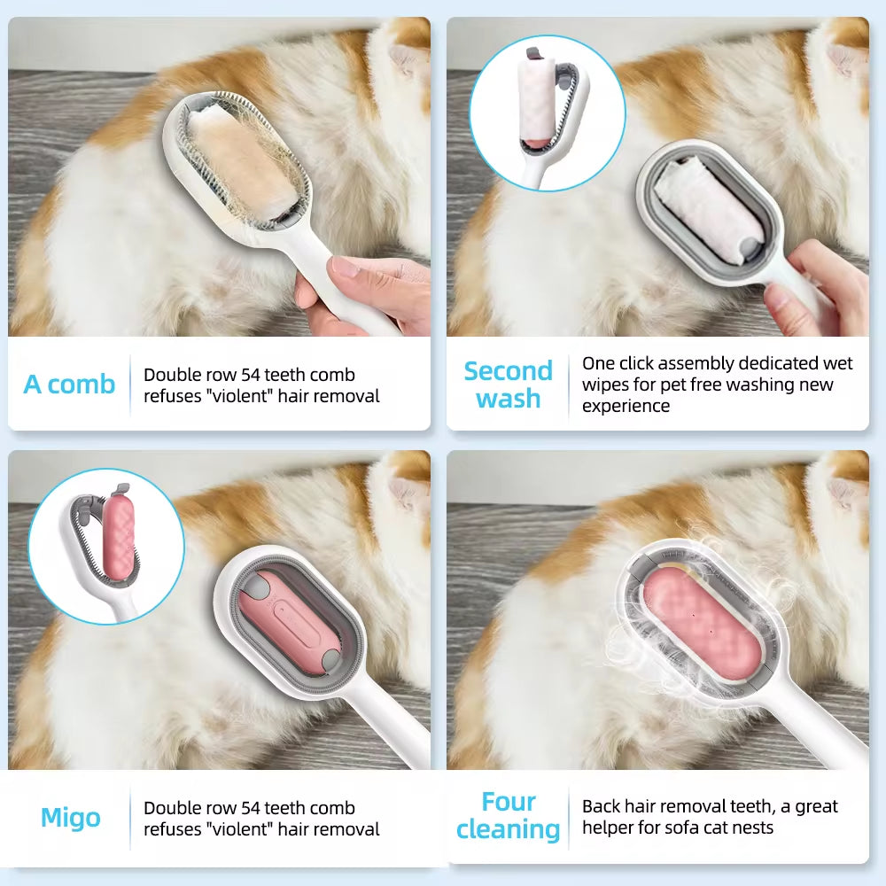 4-in-1 Pet Grooming Brush with Water Tank - Cleaning, Massage & Shedding Comb for Cats and Dogs