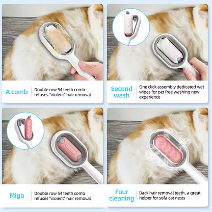 4-in-1 Pet Grooming Brush with Water Tank - Cleaning, Massage & Shedding Comb for Cats and Dogs