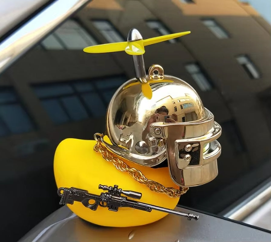 Broken Wind Rubber Duck Motor Accessories Yellow Duck with Helmet Auto Car Accessories Duck in the Car Car Interior Decoration