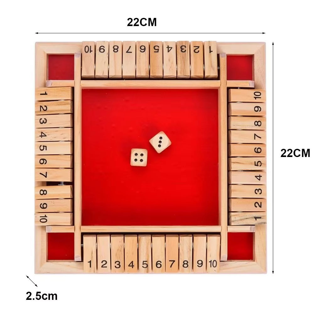 Shut the Box Dice Board Game Wooden Flaps & Dices Game 4 Players Pub Bar Party Supplies Family Entertainment for Kids & Adults