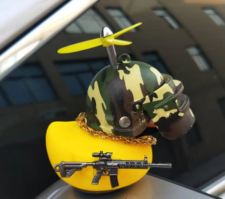 Broken Wind Rubber Duck Motor Accessories Yellow Duck with Helmet Auto Car Accessories Duck in the Car Car Interior Decoration