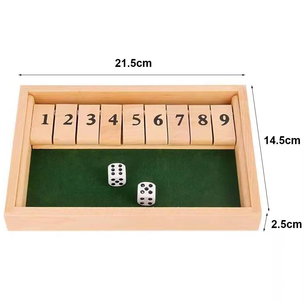 Shut the Box Dice Board Game Wooden Flaps & Dices Game 4 Players Pub Bar Party Supplies Family Entertainment for Kids & Adults