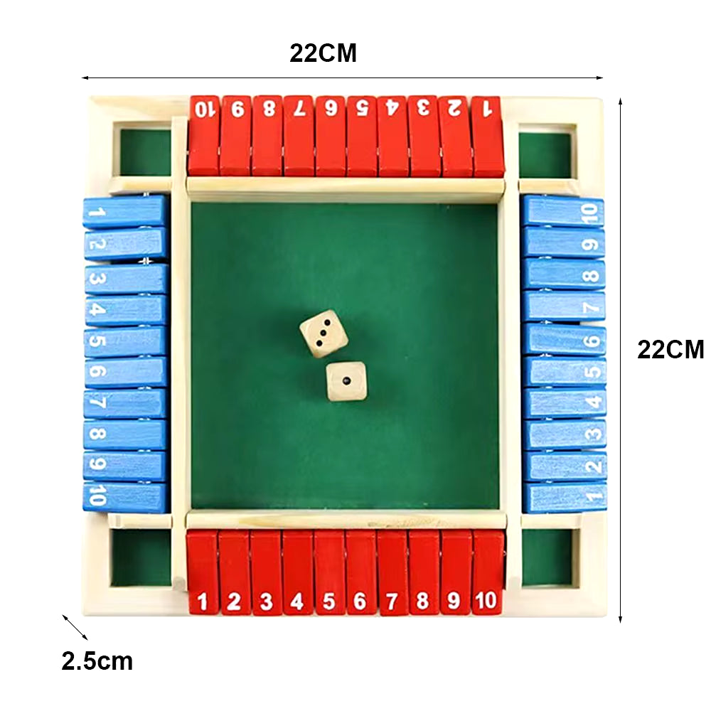 Shut the Box Dice Board Game Wooden Flaps & Dices Game 4 Players Pub Bar Party Supplies Family Entertainment for Kids & Adults